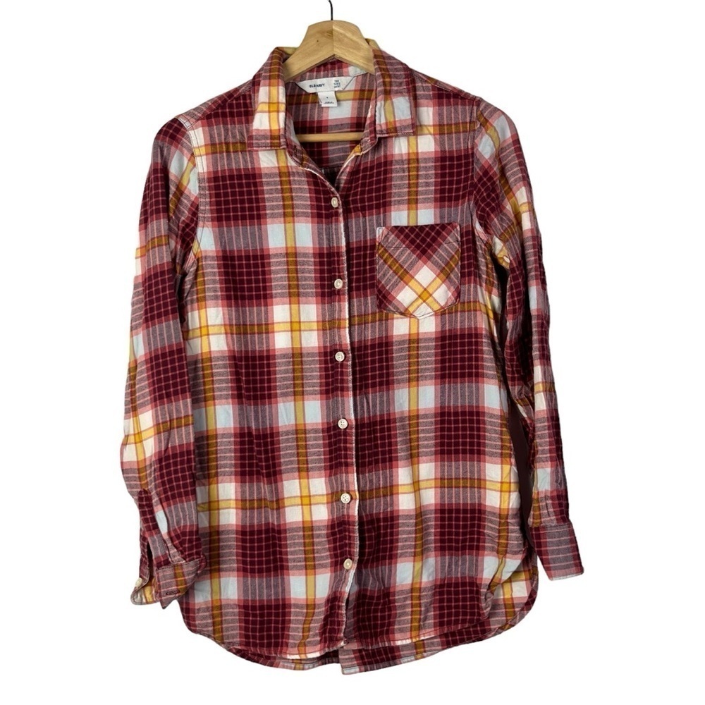 Old Navy Red & Yellow Plaid The Tunic Shirt Long Sleeve Button Down S